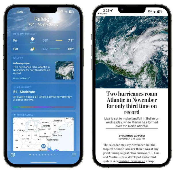 开平苹果14维修分享iPhone 14手机如何看天气时顺带看新闻 